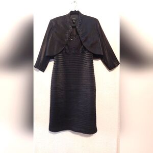 Dark navy midi dress with on bodice and bolero jackets.  Size 12 •R & M Richards